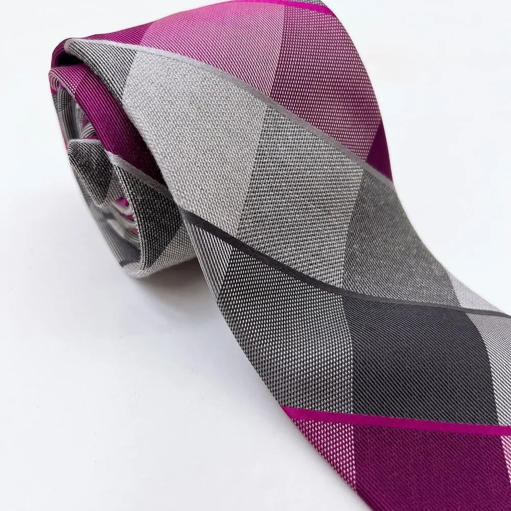 Michael Kors Ties Silk Blend Pink Purple Plaid Men Necktie Suit Formal 56.5x3.25